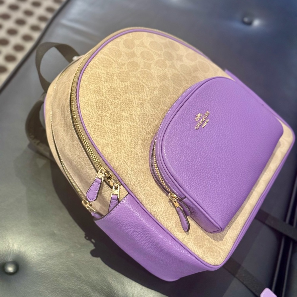 COACH CZ176 Court Backpack In Signature Canvas & Leather Sand/Iris NWT - Picture 8 of 10